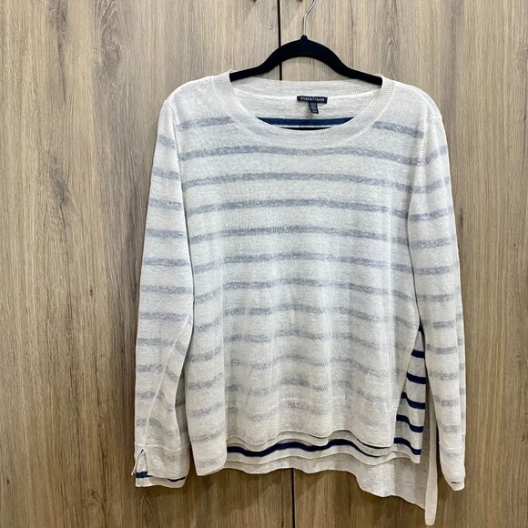 Eileen Fisher Linen Blend Layered Asymmetrical Hem Striped Sweater - Picture 3 of 9